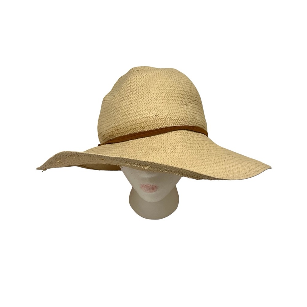 Biltmore for Madewell Beige Straw Beach Sun Hat Faux Leather Band Women One Size